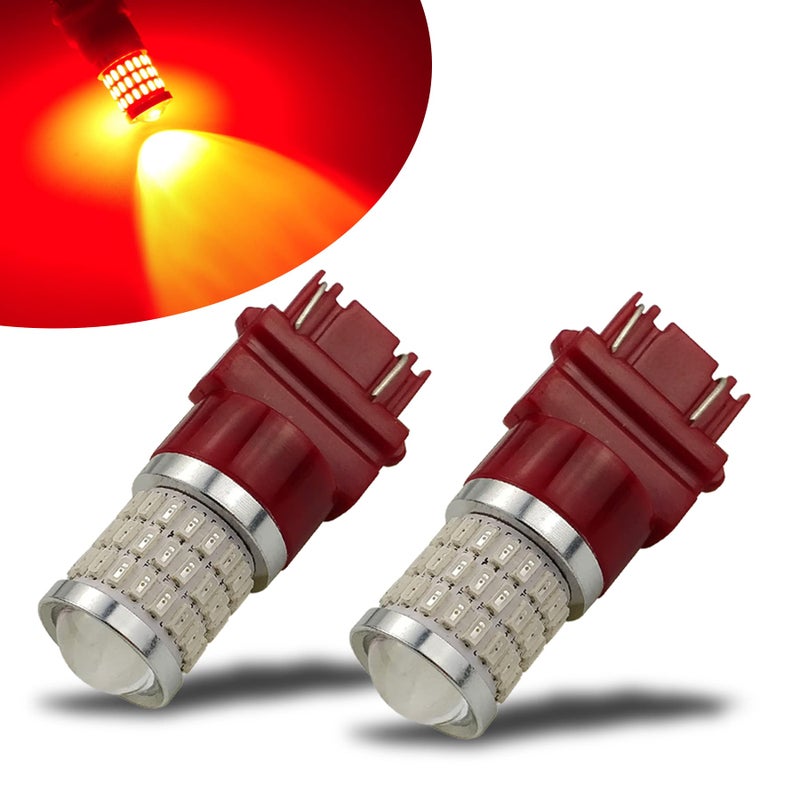 iBrightstar 9-30V Flashing Strobe Blinking Brake Lights 3157 3057 3156 3056 LED Bulbs with Projector Replacement for Tail Brake Stop Lights, Brilliant Red - Image 1